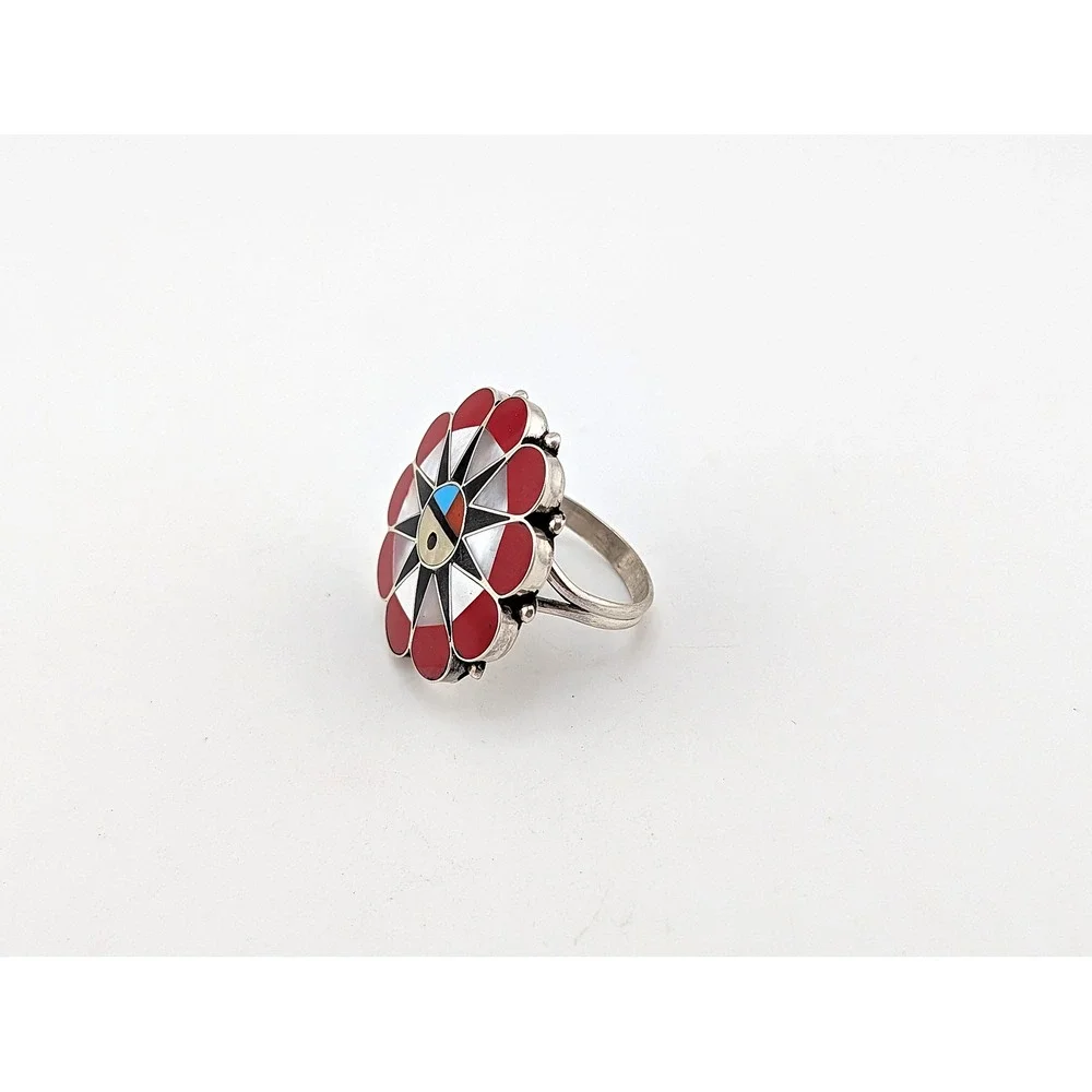 Handmade Zuni Cluster Ring Size 10.5US - Women's‎ Southwest Native Jewelry **